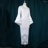 Casual klänningar elegant vit för kvinnor rund hals flare hylsa bodycon hög midja