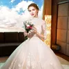 2023 Sexy Frauen Hochzeitskleid Spitze Langes Kleid Lange Mesh Spitze Ärmel Sheer Schatz Schwere Kristalle Ballkleider Sweep Zug Hochzeitskleid Brautkleid Brautkleid Vestido de Noiva