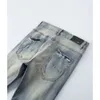Jean Jeans Mens Fashion Amiirii 2024 Demin American High Purple Street Wash Hole Patch Live Broadcast Slimt Fit X5C3
