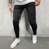 Män jeans puimentiua män elastisk midja mager stretch rippade byxor streetwear mens denim blå236g