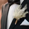 Dekorativa blommor mini pampas arrangemang bukett torkad boutonniere 2-stycke set bohemian rustik vintage bröllop groomsmen herr dekoration