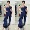 Fashion Royal Blue Pantsuit Prom Dresses Strapless With Overskirt Evening Gowns Vestidos De Fiesta Organza Party Cocktail Dress252d