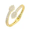 Bangle Iced Out Bling Eyes Of The Angel Of Fatima Bracelet CZ Zircon Hamsa Hand Opened Bangle For Men Women Hiphop Luxury Jewelry 230908