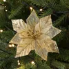 Dekorativa blommor glitter konstgjord julblomma Xmas träd dekoration falska år bröllop fest hem prydnad dekor hantverk diy