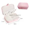 Boîtes à bijoux Double couche Pu cuir bijoux stockage boucle d'oreille boîte vitrine organisateur emballage pour femmes voyage 230808 Drop Deli Dh9Gz