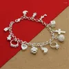 Charm Armbänder Großhandel 10PC / 925 Sterling Silber Farbe Armband mit mehreren Anhängern Zirkon für Damen Party Schmuck Geschenk