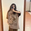 Deeptown harajuku vintage gráfico marrom topo feminino estilo coreano 90s streetwear estética camisetas de tamanho grande retalhos carta