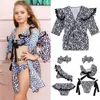 Moda crianças bebê meninas leopardo impressão biquíni roupa de banho capa casaco maiô beachwear separado meninas maiô x274t