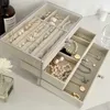 Schmuck Organizer Box Transparent Display Hülle Drei Schicht Ohrringe Nacklace Plastik Organisierungsboxen Samtfach 230814