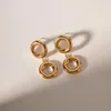 Boucles d'oreilles pendantes Minar, breloques en or 18 carats, placage PVD, acier inoxydable, ajouré, métallique, Double cercle rond Long pour femmes