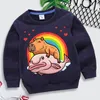 Sweats à capuche Capybara Giant Graphics Filles Garçons Rainbow Hearts Moletom Infantil Harajuku Animal Sweat Drôle Marque Enfants Vêtements 230907