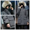 Womens Winter outdoor leisure sports down jacket white duck windproof parker long leather collar cap warm real wolf fur designer s3080