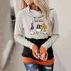 Sweat à capuche pour femmes, sweat-shirt avec boutons-pression, pulls d'halloween, imprimé graphique amusant, col rond, longs sweat-shirts pour femmes