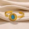 Armreif, Bohemian-Stil, oval, natürlicher blauer Stein, Armband für Damen, goldfarben, Edelstahl, verstellbar, Party-Schmuck, Geschenk