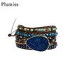 Pulseras envolventes de cuero de lapislázuli con forma de lágrima de tenis para mujer, pulsera con cuentas de piedra natural de cristal bohemio con acero inoxidable Chai2464