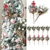 Noel Dekorasyonları 5 PCS Kırmızı Berry Articifiial Çiçek Çam Koni Şube Ağacı Süsleme Hediye Ambalaj Ev DIY Çelenk 230908