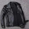 Men's Leather Faux Spring Classical Motorcycle oblique zipper Jackets Men Jacket Natural Calf Skin Thick Slim Cowhide Moto man 230908