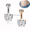 Party Favor Crystal Belly Button Stal nierdzewna perforowana diamentowa pierścionek z sercem wisiorek damski moda biżuteria upuszcza dostawa dhgarden dh0vw