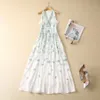 2023 Białe kwiatowe druk haftowa bawełniana sukienka bez rękawów panelowe panele długie sukienki S3F280104 plus size xxl