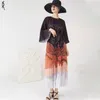 Casual Dresses ANLAN Miyake Pleated Formal Dress Fashion O-Neck Three-quarter Sleeve Print Maxi Long For Women 2023 Summer 6KK2619