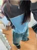 Deeptown-Sudadera Hippie coreana azul con cremallera para mujer, Sudadera con capucha de gran tamaño Harajuku Kpop, chándal femenino, ropa de calle, Tops de retales