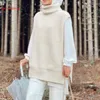 Pulls pour femmes 2023 Mode coréenne Automne Femmes Solide Couleur Tricoté Gilet Col Haut Sans Manches Casual Top Pull Femme Streetwear Blanc