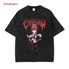 T-shirts voor heren Makima T-shirts Vintage Washed Anime Chainsaw Man Power Reze T-shirt Oversize hiphop Manga Korte mouw Tops Tees 100 katoen 230907