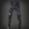 Herfst en winter zwarte leren broek tonen herenmode locomotief jeans269R