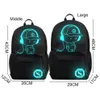 Mochila escolar luminosa de anime, mochila escolar para meninos e meninas, multifuncional, porta de carregamento usb e trava, bolsa escolar preta y260w