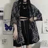 Deeptown Japanse Y2k Anime Print Zwarte Blouse Vrouwen Kpop Gothic Dark Academia Oversize Shirts Met Korte Mouwen Grunge Streetwear