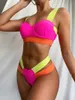 Sexy conjunto de maiôs femininos sexy roupa de banho retalhos biquíni 2023 mulher push up biquini neon biquinis maiô fatos de banho 230808