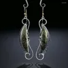 Dangle Earrings Ethnic Sector Dark Green Stone For Women Vintage Two Tone Metal Geometry Spiral Jewelry