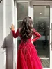 Urban Sexy Dresses Red Generous Dubai Evening Dress for Women Long Sleeves Aline Luxury V-Neck Crystal Handmade Arabic Prom Formal 230907