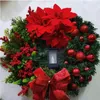 Christmas Decorations Wreath with Lamp Bow Ball Big Red Flower Navidad Party Wall Door Window Fireplace Staircase Balcony Garden 230907