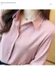 Camicette da donna Bianco Blusas Mujer De Moda 2023 Raso Rosa Top Donna Camicie Eleganti Manica Lunga Ufficio Chemise Blanche Femme