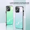 Custodia per telefono in vetro di colore sfumato di lusso per Iphone 13 14 12 Pro Max 14Plus con protezione della lente Cover posteriore in vetro con cornice in TPU per Iphone14