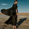 Vestido de roupas étnicas para mulheres artesanais frisadas capa preta robe praia viagem com cinto dubai oriente médio roupas de moda