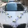 Finto floreale verde rosa bianca fiore artificiale per la decorazione dell'auto nuziale Decorazioni per auto da sposa Nastri per maniglie delle porte Fiore di seta 230907