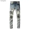 Street 2023 Amiirii Fashion Jean Purple Demin High Jeans Mens Leggings slim patch rotti da uomo #866