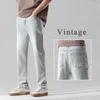 Jeans masculinos 2023 moda retro casual amarelo lama tingido azul fino ajuste e confortável juventude rua denim calças masculinas