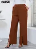 Pantalon GIBSIE grande taille costume pour femmes printemps automne taille haute travail d'affaires ourlet fendu longue jambe droite pantalon avec poches