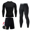 Erkek Trailsits Sıkıştırma Spor Giyim Takımında Hızlı Kuru Eğitim Tayt Fitness Üst T-Shirt 2-3 Parça Trailsuit MMA Rashard Kit Koşu Seti