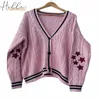 Kobiety dla kobiet w stylu vintage vneck pojedynczy piersi luźny sweter 2023 Autumn Casual Warked Cardigan Ins Stars Hafdery 230907