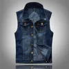 Men's Vests Men Slim Denim Vests Jackets Fashion Male Blue Fit Denim Coats Vests Large Size Punk Style Holes Jeans Vest Size S-6XL 230908