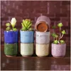 Planters krukor Ice Cracked Mini Ceramic Flower Pot Colorf Söt blomkruka för skrivbordsdekoration köttiga krukväxter släpper deli dhgarder dhxte