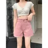 Shorts pour femmes Denim rose sale Figure en forme de poire Minceur A-Line Pantalon à jambes larges à bords amples