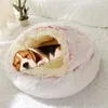 kennels pens Winter Long Plush Pet Cat Bed Round Cat Cushion House Warm Cat Basket Cat Sleep Bag Cat Nest Kennel 2 In 1 For Small Dog Cat 230908