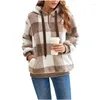 Women's Hoodies Plush Coat Autumn/Winter Long Sleeve Hooded Plaid Pocket Loose Sweater Casual Sweatshirt Hoodie