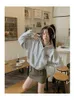 Deeptown Harajuku Y2K lettre sweat à capuche zippé femmes Style coréen Hippie gris sweats courts surdimensionné Kpop hauts à manches longues