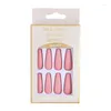 Faux ongles Style doux Ballet portable rose pâle mat couverture complète pointes d'ongles presse sur 24 pièces cercueil long